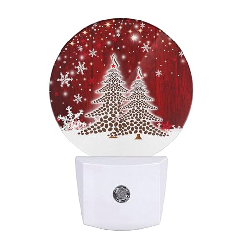 Mugod Red Christmas Nightlight with Dusk-to-Dawn Sensor - Coffee Beans & Snowflakes Plug-in Wall Light, 0.5W, Sleep-Friendly Christmas Decor (1.14"D x 2.95"W x 4.95"H)