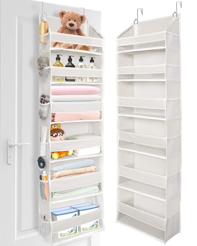 Ivory Over The Door Organizer with 6 Large & 12 Mesh Pockets, 50lbs Capacity, Bedroom & Bathroom Storage