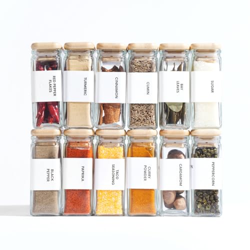 White Glass Storage Jars with Bamboo Lids - 4oz, Set of 12 - Airtight Spice, Candy & Tea Canisters