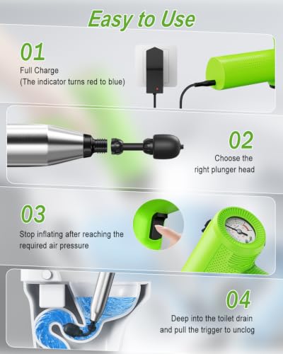 Electric Toilet Plunger - Green High Pressure Automatic Drain Unblocker