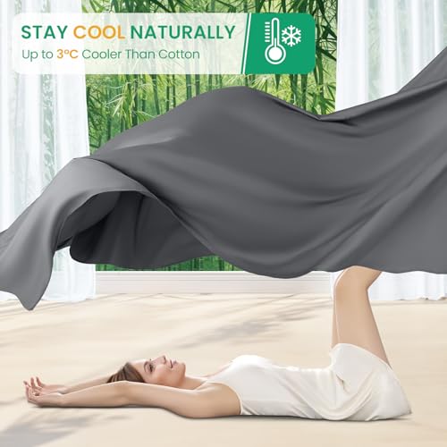 King Size Bamboo Rayon Bed Sheet Set with Dark Grey Variation - 4 Piece