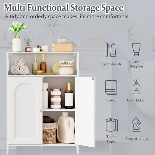 Bathroom Storage Cabinet with Adjustable Shelves and Doors - Small Floor Unit