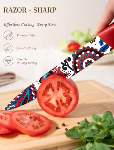 Astercook Paisley Pattern Kitchen Knife Set with Cover - 12-Piece