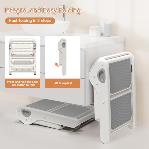 MoreFeel Gray Foldable Toddler Step Stool for Potty Training & Bathroom Sink