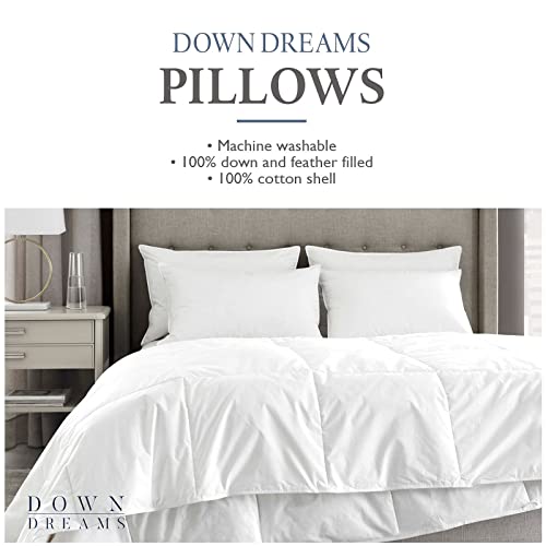 Queen Medium Support Down Dreams Classic Pillow 2-Pack - Luxurious Cotton Shell