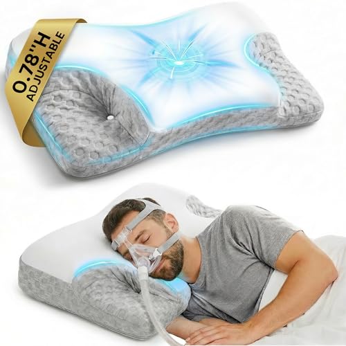 GasGbb White Adjustable Memory Foam CPAP Pillow with Cooling Cover & Mask Cutouts
