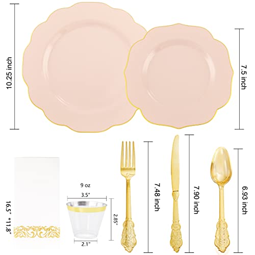 Pink 175-Piece Disposable Party Set with Gold Cutlery & Napkins - 25 Guests