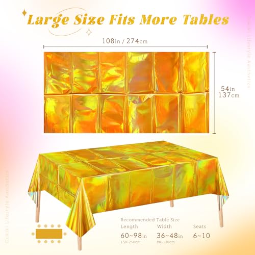 3 Pack Gold Disposable Tablecloths 54 x 108 in Shiny PET Plastic Party Covers