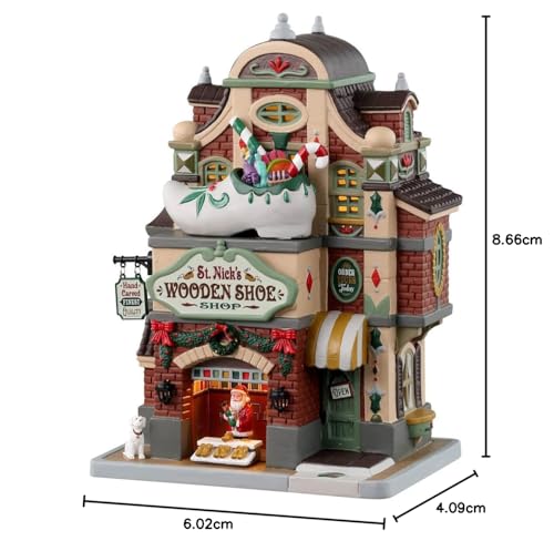 Lemax St. Nick's Wooden Shoe Shop Village Building - Hand Painted, Lighted