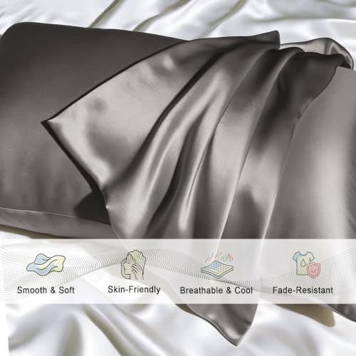 Gabire Mulberry Silk Pillowcases Set of 2 King Grey - Skin & Hair Care