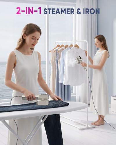 Reewit Travel Steamer & Iron 2-in-1 - Champagne, Portable Handheld Garment Steamer, Fast Heat-Up, Dual Voltage, Large Heat Panel
