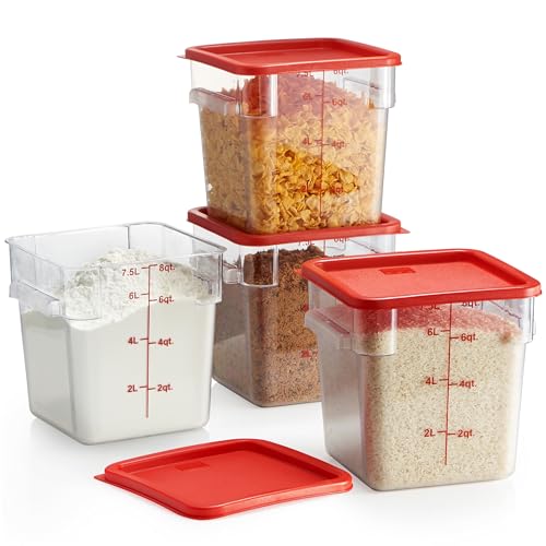 CURTA 8 Qt Food Storage Containers 4-Pack with Red Lids - NSF Commercial Grade Square