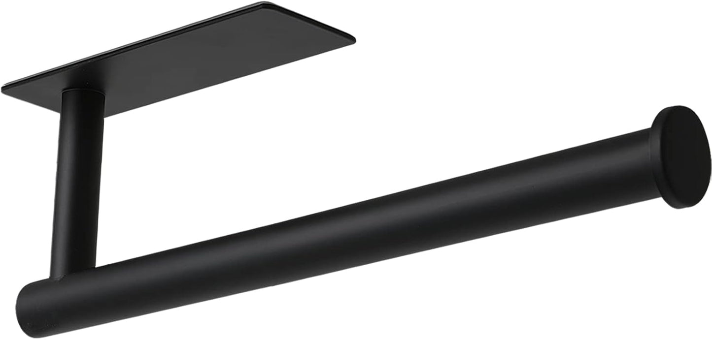 Theaoo Paper Towel Holder - Under Cabinet Adhesive Rack for Kitchen & Bathroom | Matte Black SUS304 Stainless Steel