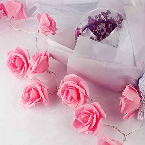 VIPMOON Rose Flower String Lights,2M 20LED Battery Operated Romantic String Lights Bright Warm Flower Rose Lamp Fairy Light for Valentine's Day Wedding Gardens Party Christmas Decoration (Pink)