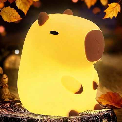 Capybara Cute Night Light, Squishy Capybara Lamp Xmas Gifts Toys, Rechargeable LED Dimmable Silicone Nightlight for Kids, Funny Light Up Capibara, Baby Nursery College Dorm Fall D?cor