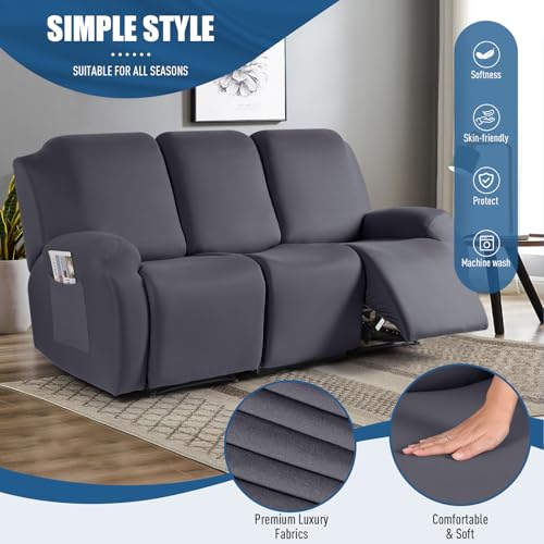 Recliner Sofa Slipcover 3 Piece Dark Gray Fit 3-Seat Reclining Couch