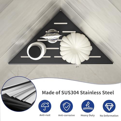 Matte Black Corner Shower Shelf 10-Inch Stainless Steel 2 Pack - No Drill