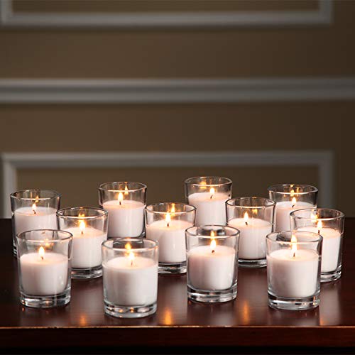 Ivory Glass Votive Candles 48-Pack - Unscented, 10-12 Hour Burn, Bulk Set for Weddings & Events