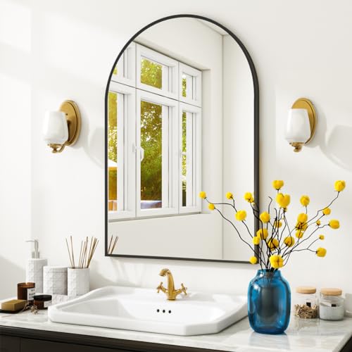 VooBang Black 36x24 Inch Arched Wall Mirror Bathroom Vanity Frame