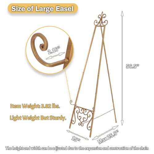 Gold Metal Easel Stand for Sign Display - Heavy Duty Adjustable Sign Holder - Fleur De Lis Top Variation