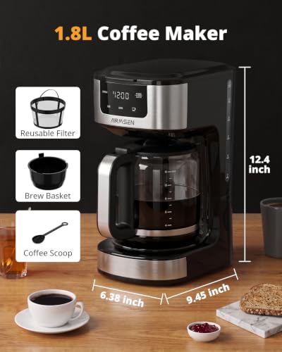 AIRMSEN 12-Cup Programmable Drip Coffee Maker - Home Kitchen Brew Machine