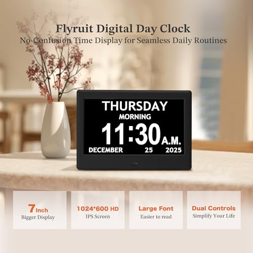 7-Inch Dementia Clocks for Seniors - Large Digital Display with Date & Time - Black Variation
