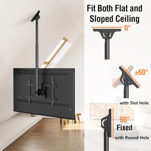 ELIVED Ceiling TV Mount for 37-75 Inch Screens, 360° Swivel, Height Adjustable 57"