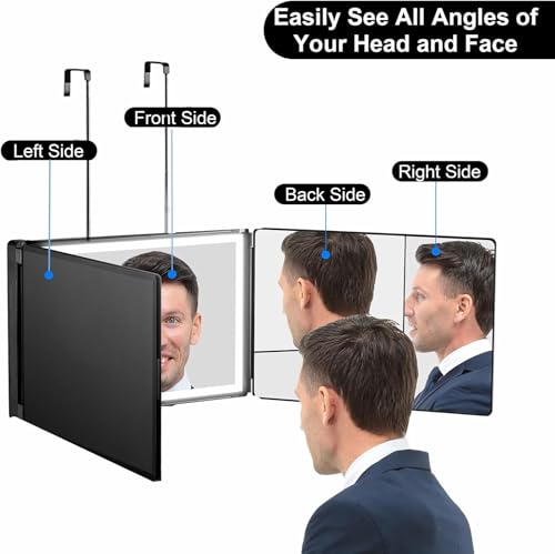 Vanexiss Rechargeable 3-Way Mirror with Lights & Hook - Black