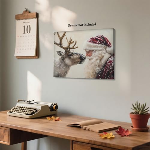 Yermidi Vintage Santa Claus Reindeer Canvas Wall Art 8x12 Unframed