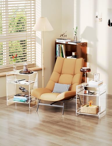 Acrylic End Table with Storage Shelf - Clear Nightstand for Record Player & Magazines (15.7x19.7x11.8)