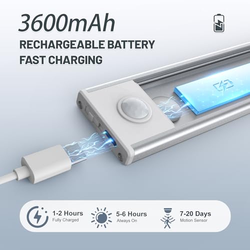 Everdoss 16 Inch Wireless Rechargeable Under Cabinet LED Light with Motion Sensor - White