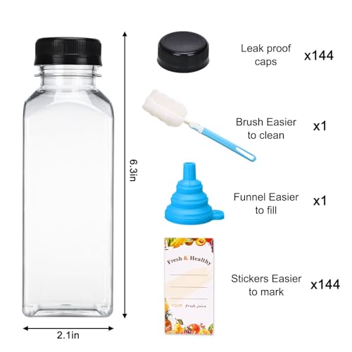 12oz Juice Bottles with Leak-Proof Caps - 144 Pack Food Grade PET Containers