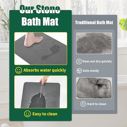 XMarrat Extra Large Dark Grey Diatomaceous Earth Bath Mat 31.5"x19.7" Eco-Friendly