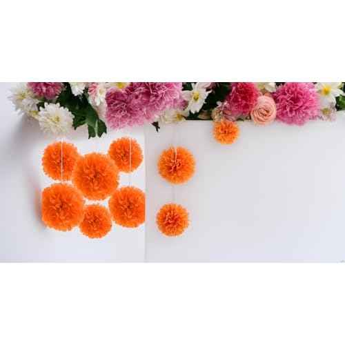 Binpeng Paper Pom Poms Hanging Paper Flower Ball Wedding Party Celebrations Decorations Outdoor Decoration Flowers Craft for Party Birthday Party (BIN-Orange 6pk)