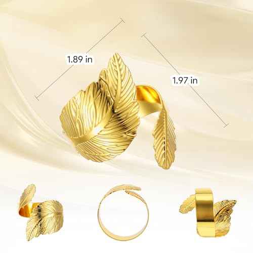 Gold Napkin Rings Set of 12,Shiny Metal Table Decor,Study Leaf Gold Napkin Holder Rings,Stylish Fall Napkin Rings Bulk for Table Settings Party Wedding Valentine Christmas