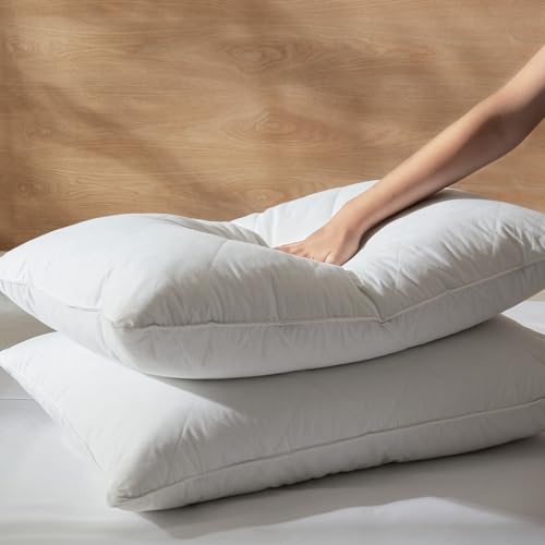 Three Geese King Size White Goose Feather & Cotton Pillows Set of 2 – Medium Firm Support, 600 Thread Count, Soft & Durable