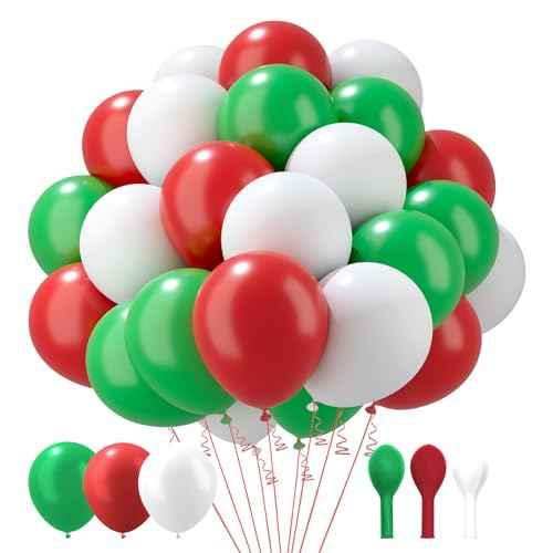 Green Red and White Balloons Christmas Gifts Latex Matte Colorful Balloons Italian Mexican Balloon Garland Arch Kit Decorations for Birthday Graduation Bachelorette Party Wedding 60 Pcs 12