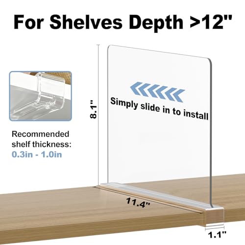 Purse Organizer for Closet Shelf Dividers - Clear Acrylic 16-Pack, 8" Tall x 12" Deep