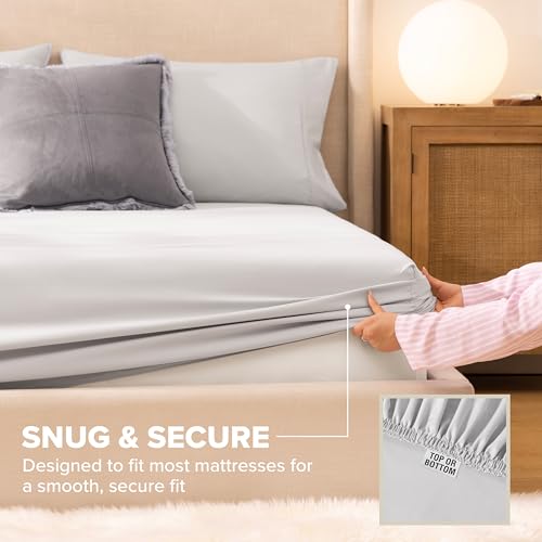 Luxury Cooling King Size Sheet Set - Grey, Deep Pocket, 4-Piece