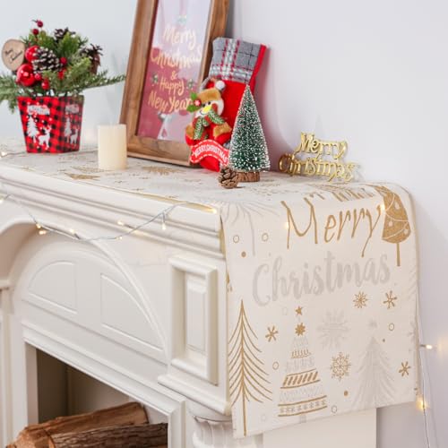 Siilues 220 GSM Merry Christmas Table Runner 13x72 Inch - Festive Burlap-Style Decor