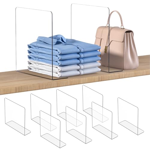 OKPOW 8 Pack Adjustable Clear Acrylic Shelf Dividers - 12" Tall x 11.8" Deep Closet Organizers