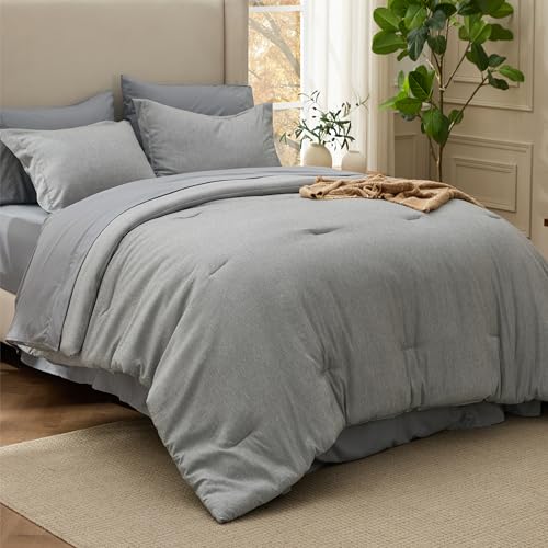Bedsure Queen Comforter Set Dark Grey - 7 Piece Bed in a Bag for All Seasons