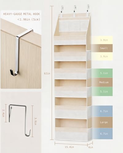 Beige Over The Door Organizer with 6 Large Pockets & 13 Mesh Side Pockets
