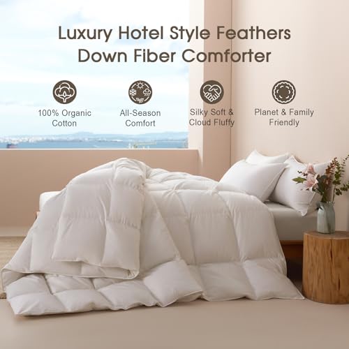 King Size Feather Down Duvet Insert - 100% Organic Cotton Cover, White Variation