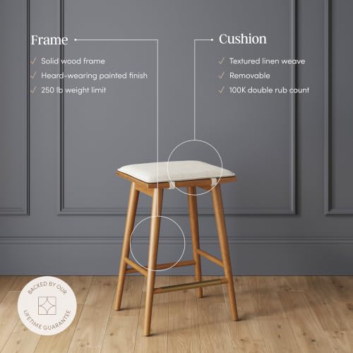 Medium Brown/White Boucle Counter Height Backless Barstool with Upholstered Cushion