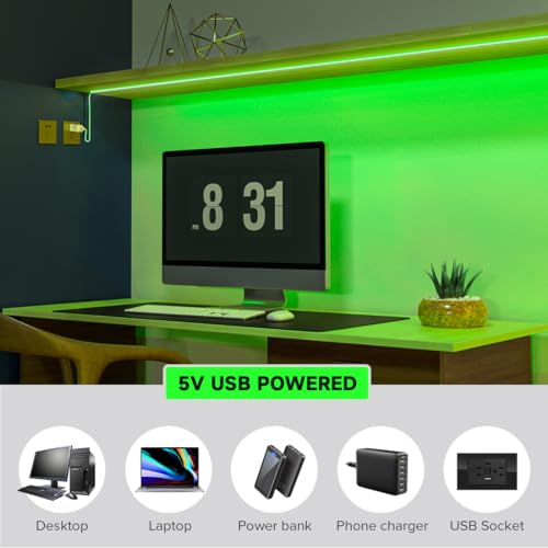 USB-Powered Green FCOB LED Strip 6.56ft 320 LEDs/m for TV Backlight