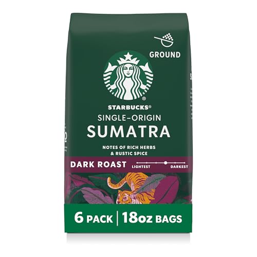 Starbucks Sumatra Ground Coffee 18oz Bag — Dark Roast, Single-Origin, Pack of 6 (Variation of THIS listing)