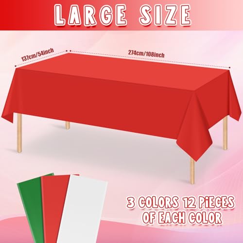 MASHAN 36 Pack Italian Christmas Theme Rectangle Tablecloth Red White Green 54x108 Inches - Bulk Holiday Party Decor