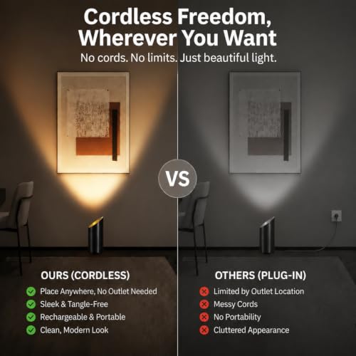Black Wireless Indoor Uplights 2 Pack - Rechargeable Dimmable LED Spotlights with Remote & Timer