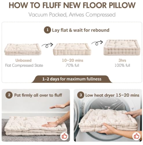 Intelligent Design Ivory Square Floor Pillow 24x24 Meditation Cushion